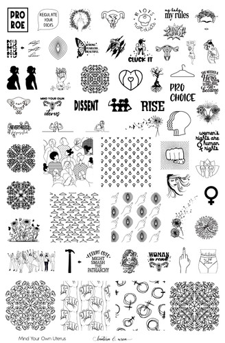 Mind Your Own Uterus nail stamp plate, available at www.lanternandwren.com.