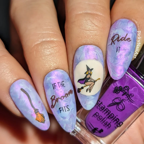 Hallo-Witch nail stamping plate by Clear Jelly Stamper, available at www.lanternandwren.com.