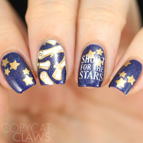 Uber Chic Graduation mini nail stamping plate, on www.lanternandwren.com. Mani by @copycatclaws.