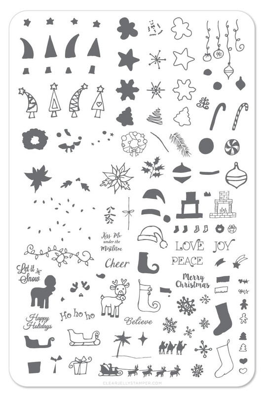 Clear Jelly Stamper Under the Mistletoe  nail stamping plate. Available in the USA at www.lanternandwren.com.