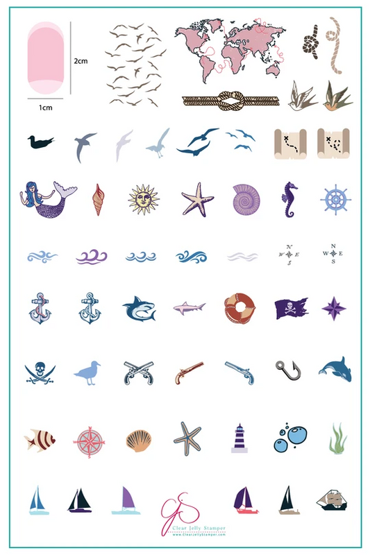 Treasures of the Sea nail stamping plate by Clear Jelly Stamper. Available in the USA at www.lanternandwren.com