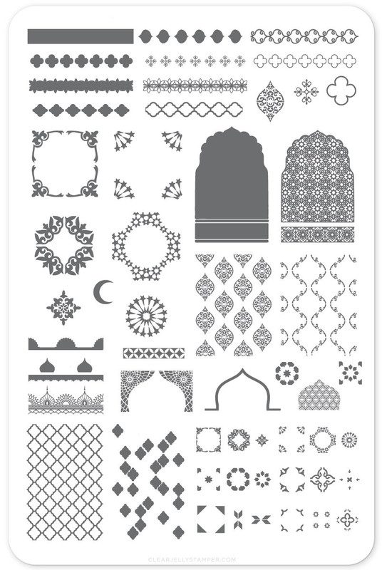 Moorish Motifs nail stamping plate by Clear Jelly Stamper. Available in the USA at www.lanternandwren.com