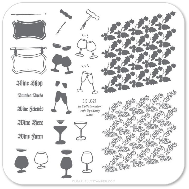 Wine Shop nail stamping plate by Clear Jelly Stamper, available at www.lanternandwren.com.