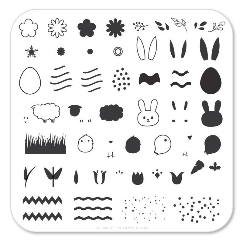 Easter 2 nail stamping plate by Clear Jelly Stamper, available at www.lanternandwren.com.