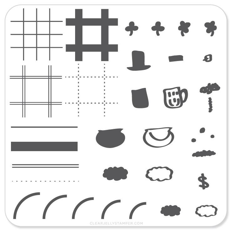 Saint Pat’s Pot of Gold nail stamping plate for St. Patrick's Day. Available at www.lanternandwren.com.