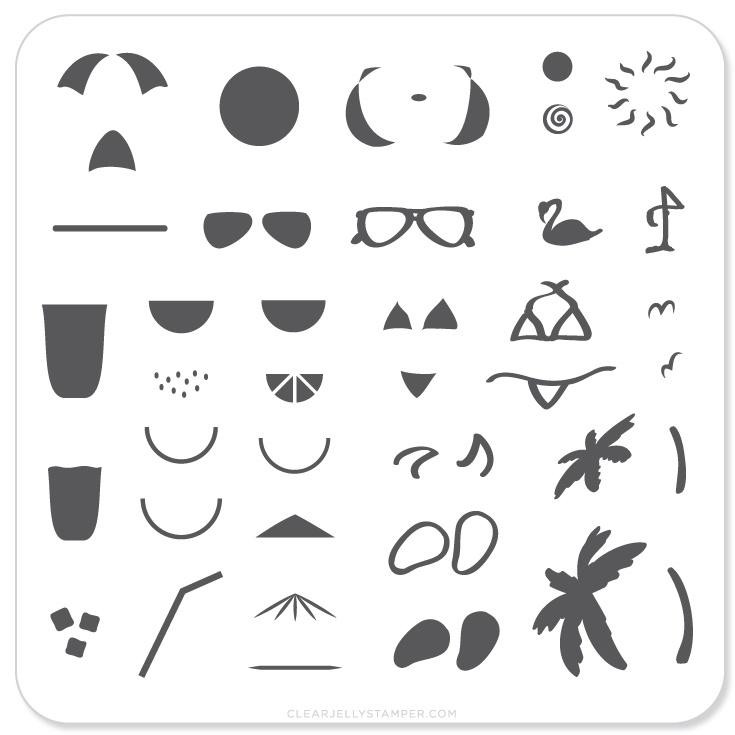 Clear Jelly Stamper Summer Fun Mini Nail Stamping Plate, available at www.lanternandwren.com.