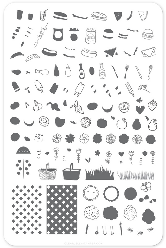  Picnic Anyone? nail stamping plate by Clear Jelly Stamper, available at www.lanternandwren.com.
