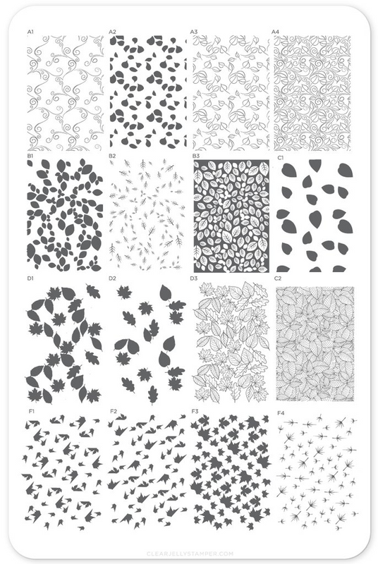 Lovely Layered Leaves (CjS-85)  Nail Stamping Plate. Available in the USA at www.lanternandwren.com.