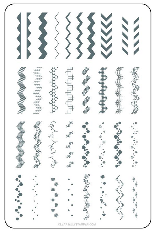 Clear Jelly Stamper Chantel's Chevrons nail stamping plate. Available at www.lanternandwren.com.