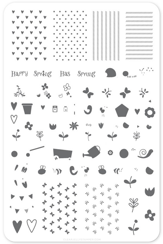 Spring Has Sprung nail stamping plate by Clear Jelly Stamper, available at www.lanternandwren.com.