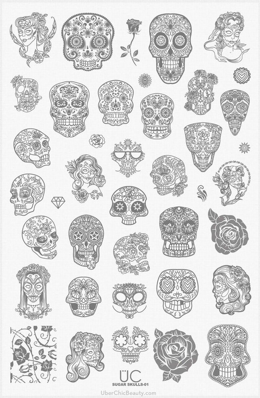 Sugar Skulls -01 - UberChic Nail Stamping Plate 