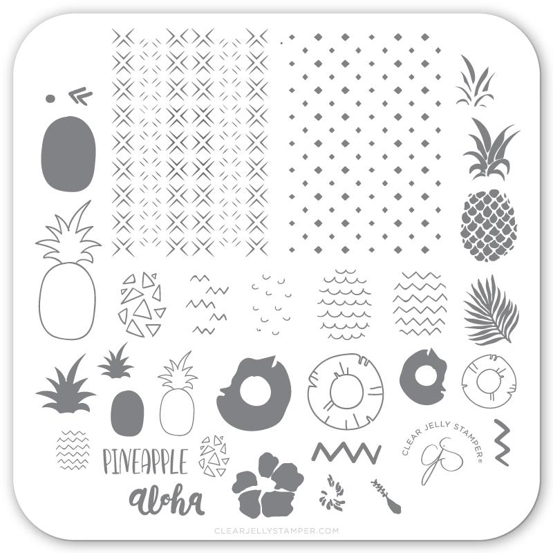 Clear Jelly Stamper Pineapple Pizazz nail stamping plate. Available in the USA at www.lanternandwren.com.