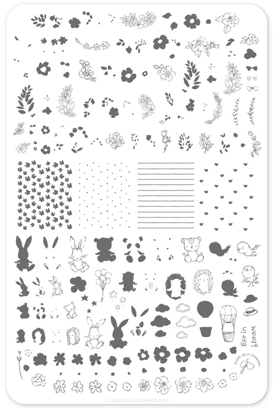 Life in Bloom (CjS-97) spring nail stamping plate by Clear Jelly Stamper, available at www.lanternandwren.com.