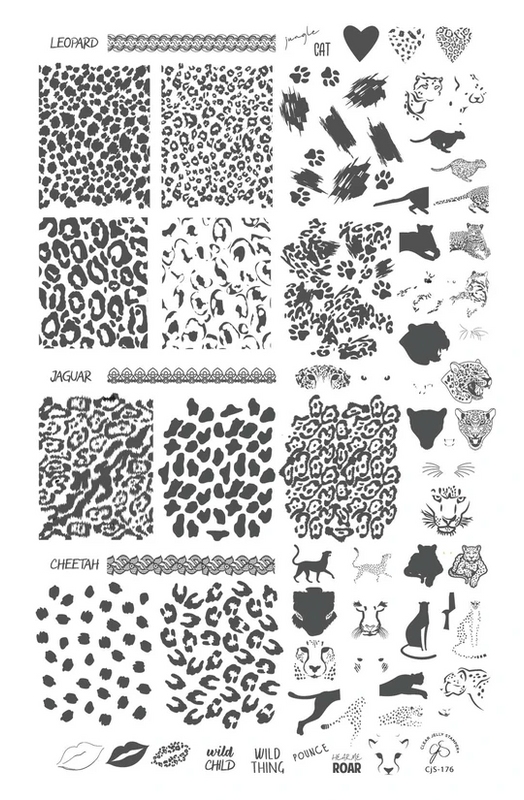 Cheetah nail art plate by Clear Jelly Stamper, available at www.lanternandwren.com.