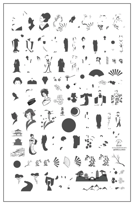 Geisha nail art plate by Clear Jelly Stamper, available at www.lanternandwren.com.
