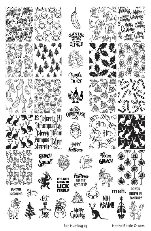 Bah Humbug 03 Christmas nail stamping plate by Hit the Bottle, available at www.lanternandwren.com.