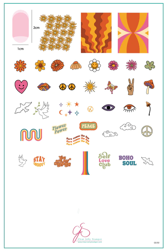 Clear Jelly Stamper Hippie Revival nail stamping plate. Available at www.lanternandwren.com.