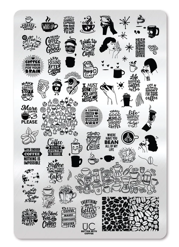 Uber Chic Better With Coffee nail stamping plate. Available at www.lanternandwren.com.