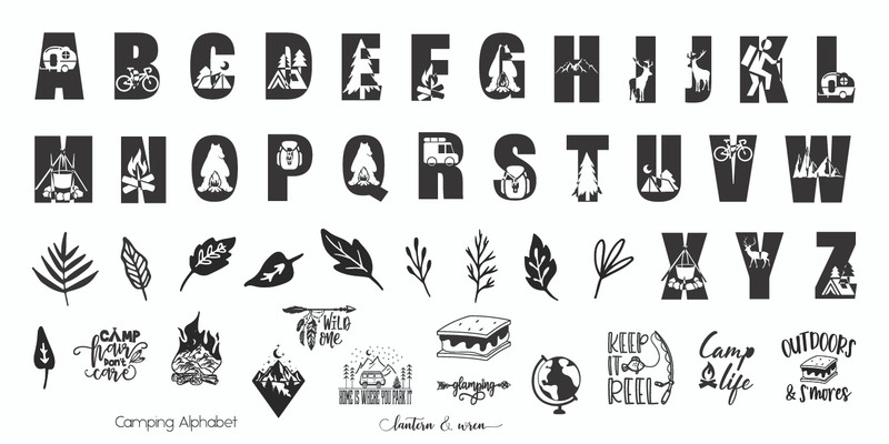 Camping Alphabet nail stamping plate, available exclusively at www.lanternandwren.com.