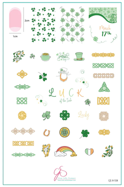 Luck St. Patrick's Day nail art plate by Clear Jelly Stamper H104, available at www.lanternandwren.com.