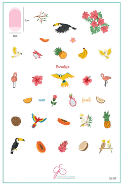 Tropical Paradise nail art plate by Clear Jelly Stamper, available at www.lanternandwren.com.