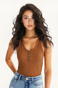 V Neck Tank Tops Sleeveless Ribbed Button Casual Henley Shirts
