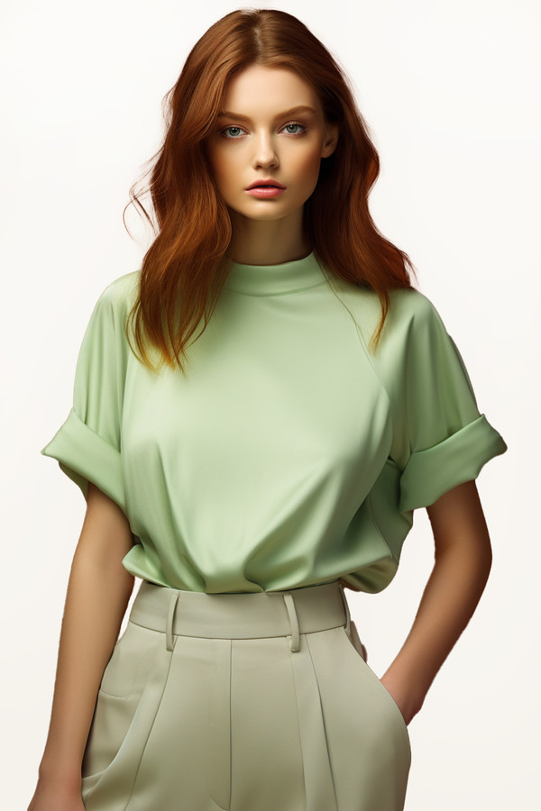 Women Mock Neck Batwing Short Sleeve