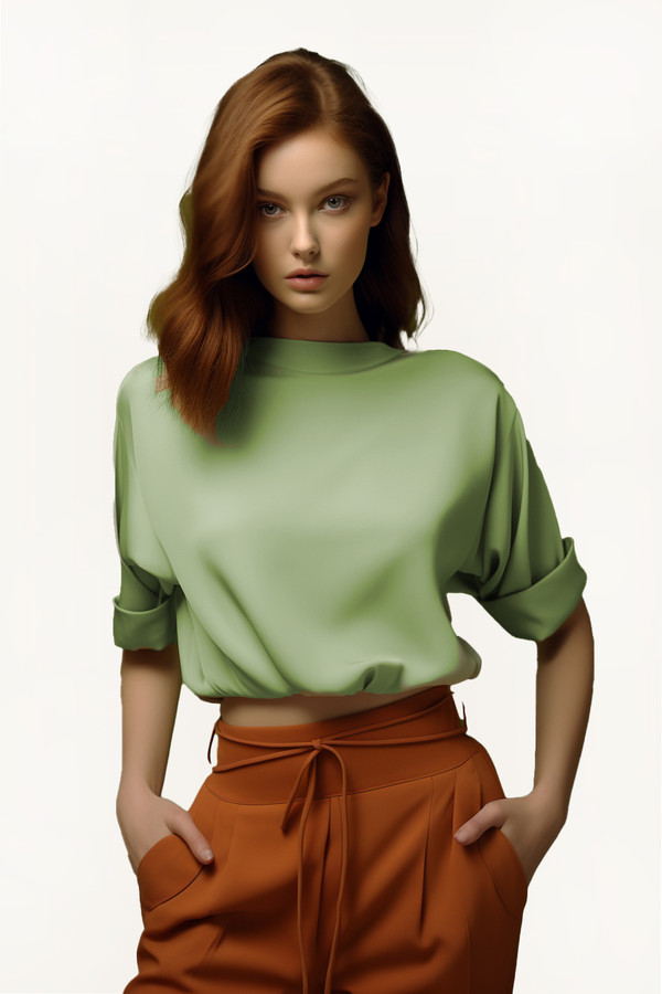 Women Mock Neck Batwing Short Sleeve