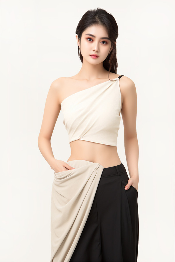 Sexy Ruched One Shoulder Crop Tops Sleeveless Tank Cami