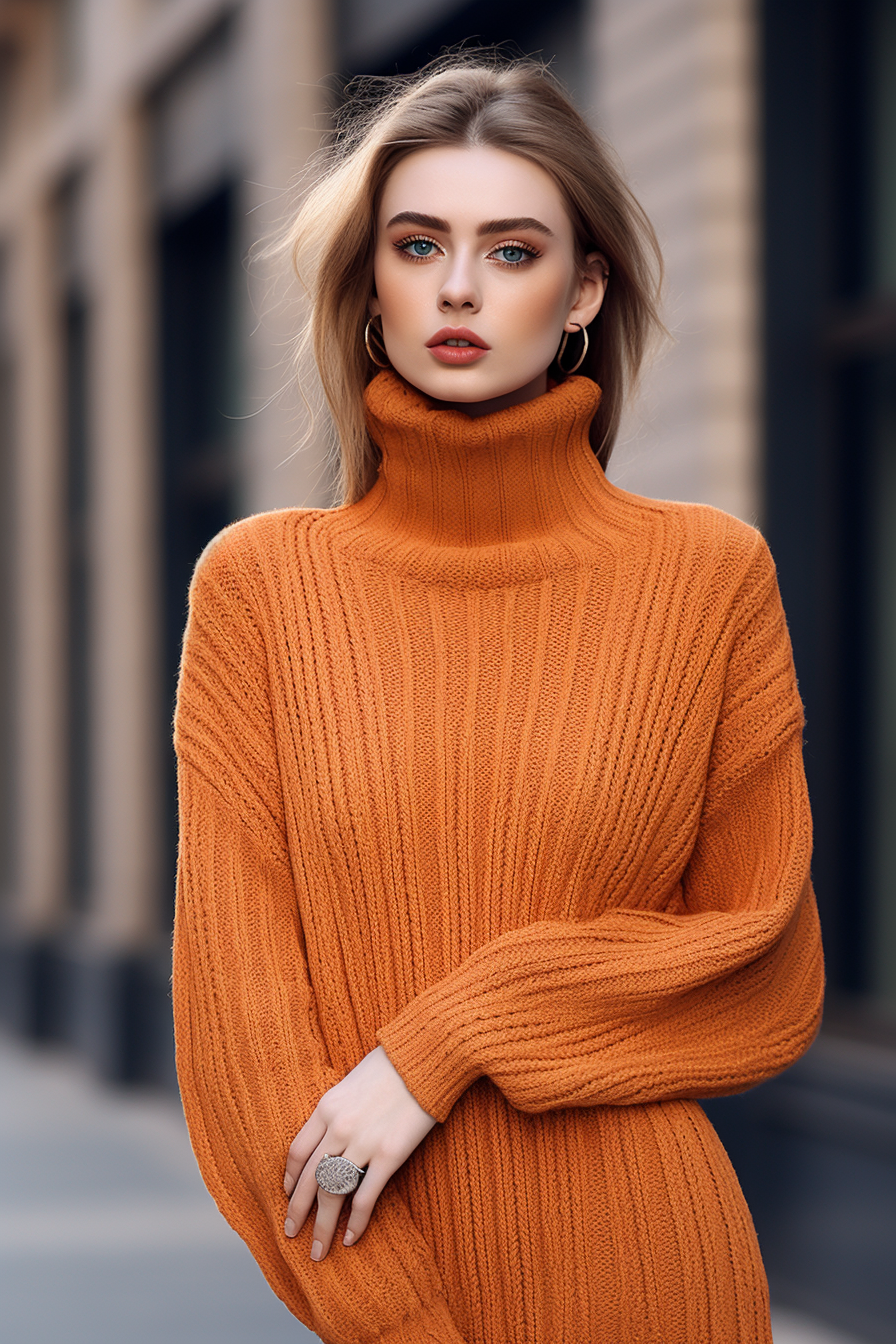 Sweater Dress Turtleneck Long Sleeve Pullover