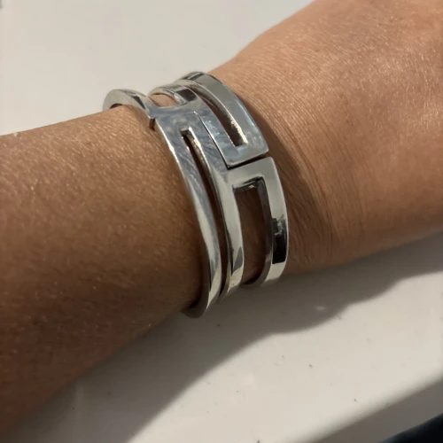 Retro Bracelet Silver Tone Triple Band Cuff