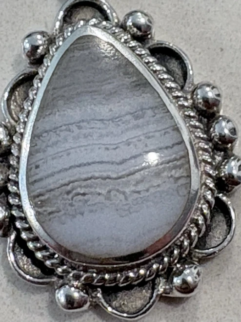 Sterling Silver 925 (92.5%) Pendant with Blue Lace Agate Stone 1” X .75”