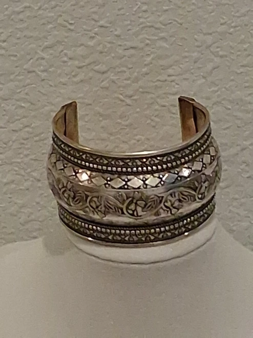 Scrolled Silver-tone Cuff Bangle Bracelet