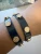 Tory Burch Flower Deco Logo Stud Leather Bracelet Dark Navy