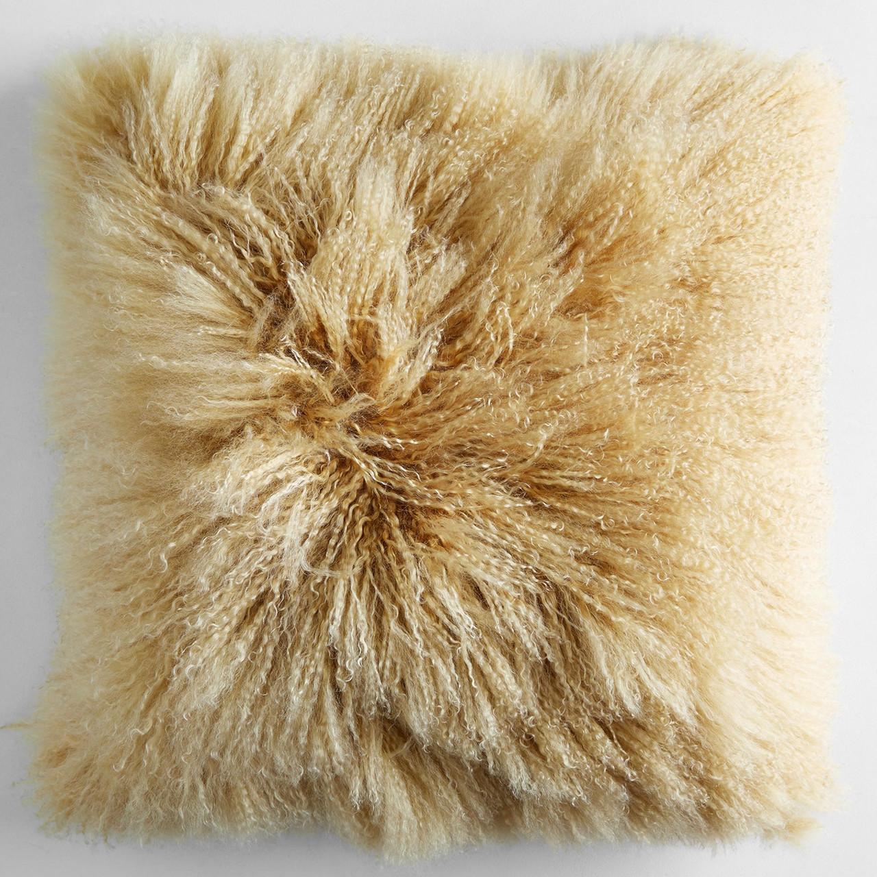 Mongolian Sheepskin Soft Gold 18x18 Throw Pillow - Pillow Decor