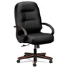 Pillow-soft 2190 Series Executive High-back Chair, Supports 300 Lb, 16.75" To 21.25" Seat, Black Seat/back, Mahogany Base
