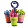 Scissor Caddy With Kids' Scissors, 5" Long, 2" Cut Length, Light Blue; Light Green; Pink; Red, Straight Handles, 24/set