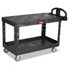 Heavy-duty Utility Cart With Flat Shelves, Plastic, 2 Shelves, 500 Lb Capacity, 25.25" X 54" X 36", Black