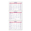 Move-a-page Three-month Wall Calendar, 12 X 27, White/red/blue Sheets, 15-month (dec To Feb): 2022 To 2024