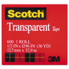 Transparent Tape, 1" Core, 0.5" X 36 Yds, Transparent