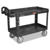 Heavy-duty Utility Cart With Lipped Shelves, Plastic, 2 Shelves, 750 Lb Capacity, 26" X 55" X 33.25", Black