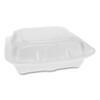 Vented Foam Hinged Lid Container, Dual Tab Lock Economy, 3-compartment, 8.42 X 8.15 X 3, White, 150/carton