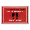 Message Floor Mats, 24 X 36, Red/black, "maintain Social Distance Stand Here"
