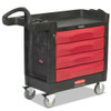 Trademaster Cart, Plastic, 1 Shelf, 4 Drawers, 500 Lb Capacity, 18.38" X 40.63" X 33.38", Black