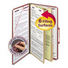Pressboard Classification Folders, Six Safeshield Fasteners, 2/5-cut Tabs, 2 Dividers, Legal Size, Red, 10/box
