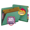 End Tab Pressboard Classification Folders, Six Safeshield Fasteners, 2" Expansion, 2 Dividers, Letter Size, Green, 10/box