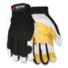 Goatskin Leather Palm Mechanics Gloves, Black/yellow/white, Medium