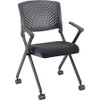 Lorell Plastic Arms/Back Nesting Chair - Black Fabric Seat - Black Plastic Back - Metal Frame - 2 / Carton