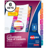 Avery Ready Index Custom TOC Binder Dividers - 48 x Divider(s) - 1-8 - 8 Tab(s)/Set - 8.5" Divider Width x 11" Divider Length - 3 Hole Punched - White Paper Divider - Multicolor Paper Tab(s) - 6 / Pack