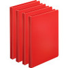 Business Source Basic Round Ring Binders - 1/2" Binder Capacity - Letter - 8 1/2" x 11" Sheet Size - 125 Sheet Capacity - 3 x Round Ring Fastener(s) - Internal Pocket(s) - Chipboard, Polypropylene - Red - Exposed Rivet, Sturdy - 4 / Bundle